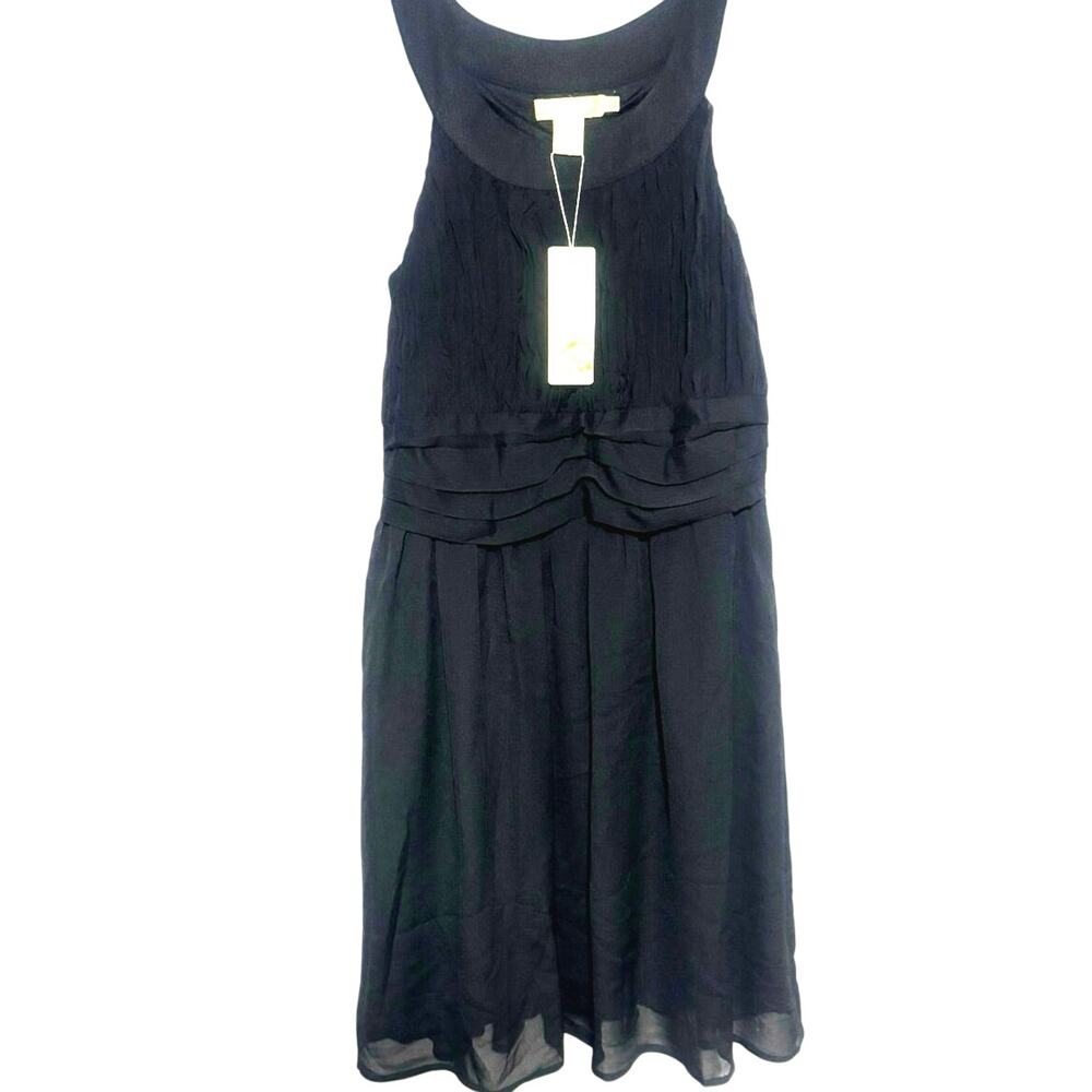 Michael K Black Halter Dress Medium NWT Ruched ALine Knee Cocktail Holiday Party